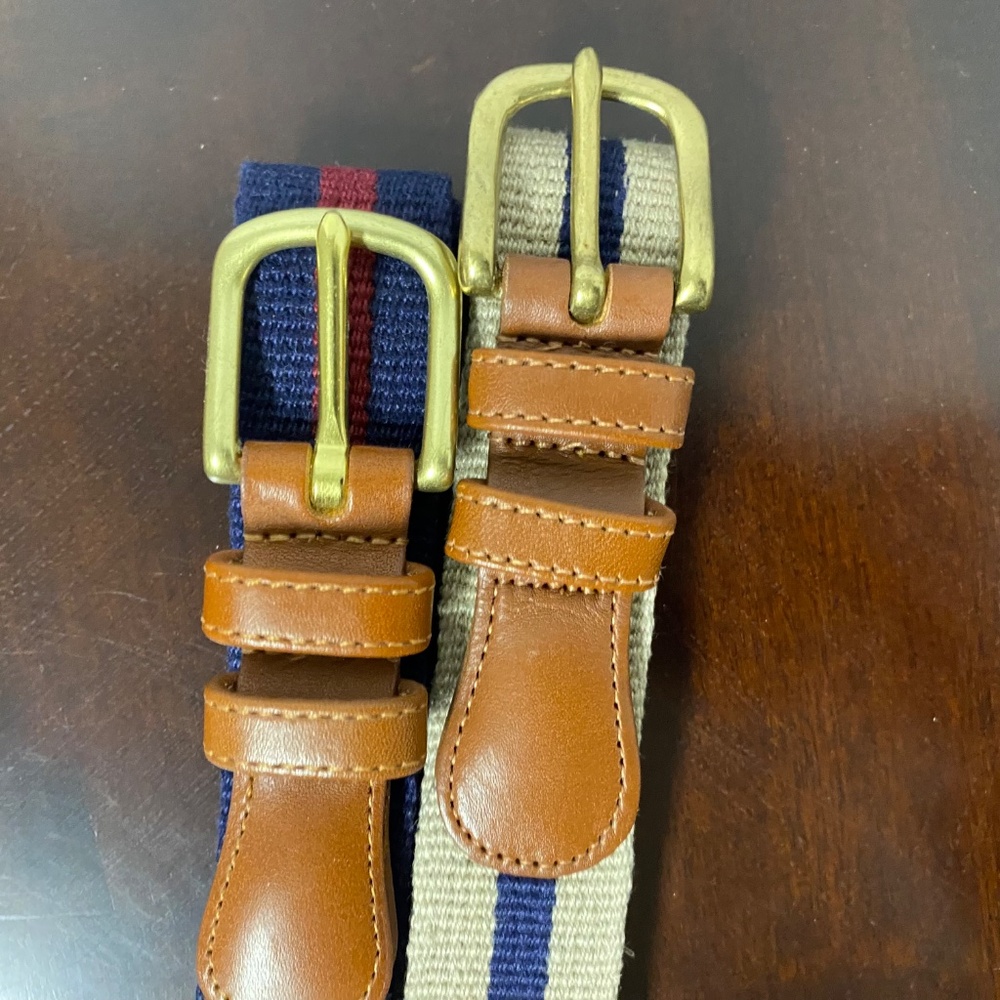 2 Vintage Coach Belt Unisex  36 Navy • Tan Natural Linen & Leather Brass - Picture 2 of 5